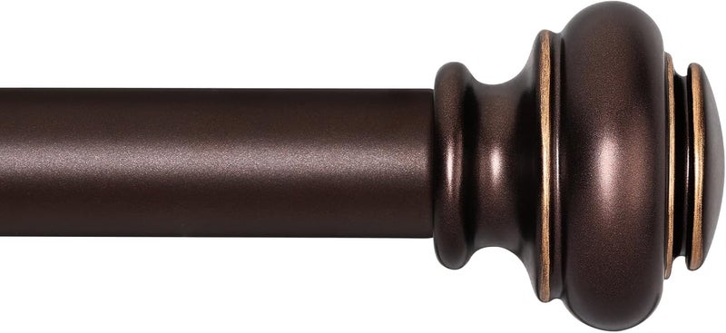 SIMEWIN Heavy Duty Curtain Rods for Windows 72 to 144 Inches, 1 Inch Bronze Curtain Rods for Bedroom, Living Room, Patio, Kitchen, Adjustable Curtain Rods with Classic Finials, Bronze Finishing - Image 1